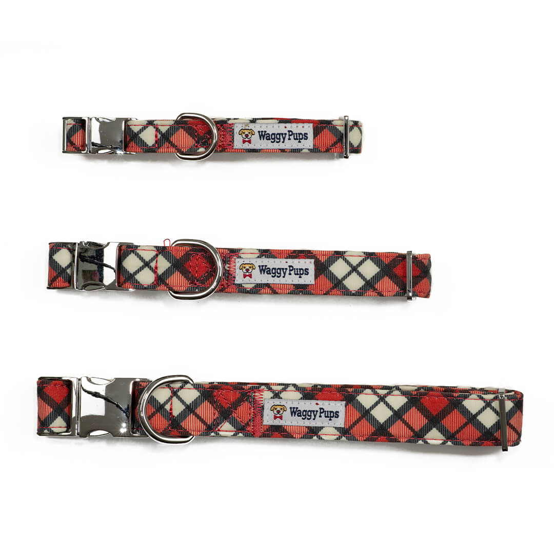 Cranberry Plaid Dog Collar - Waggy Pups