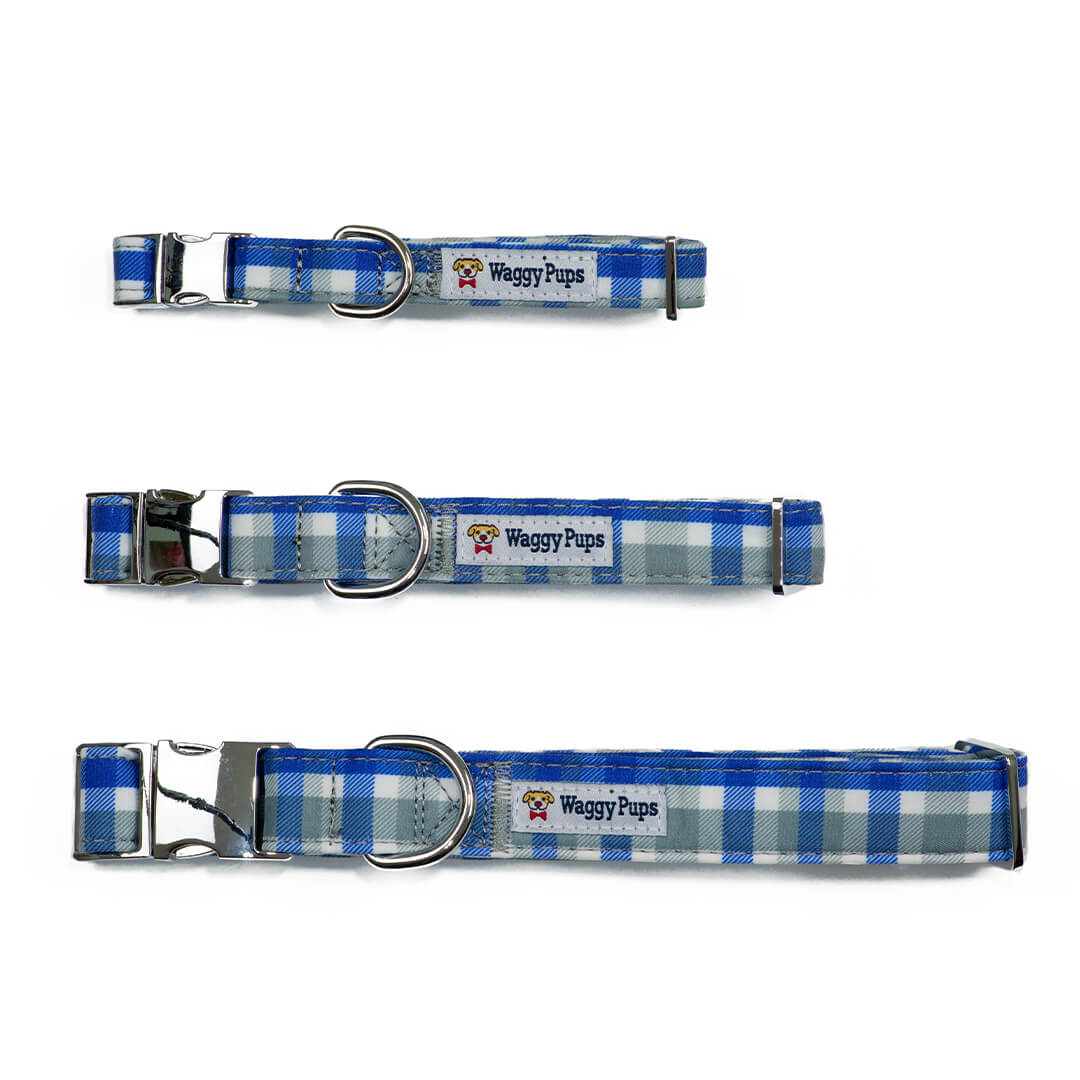 Sapphire Stone Plaid Dog Collar - Waggy Pups