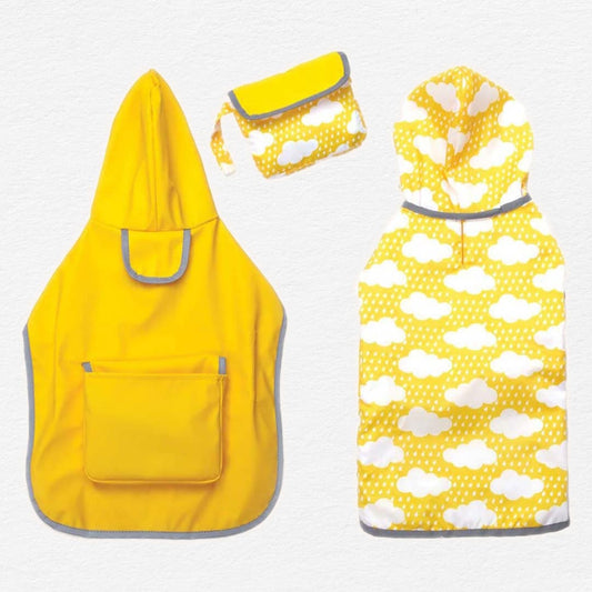 Yellow Clouds Reversible Pocket Dog Raincoat
