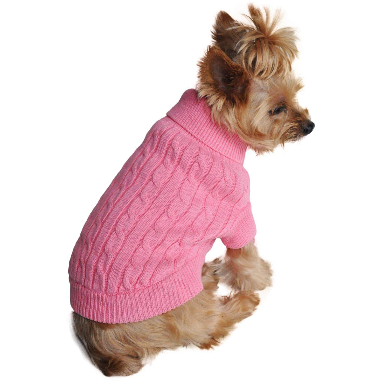 Candy Pink Combed Cotton Cable Knit Dog Sweater Waggy Pups