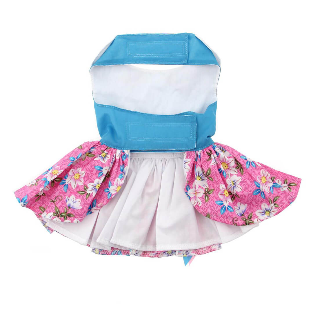 Pink and Blue Plumeria Dog Dress with Matching Leash