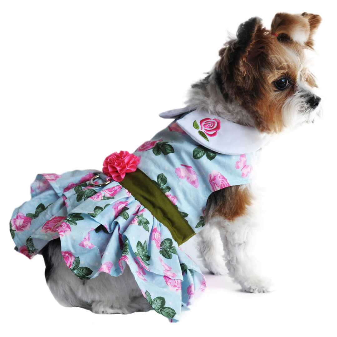 Pink Rose Dog Dress with Matching Leash