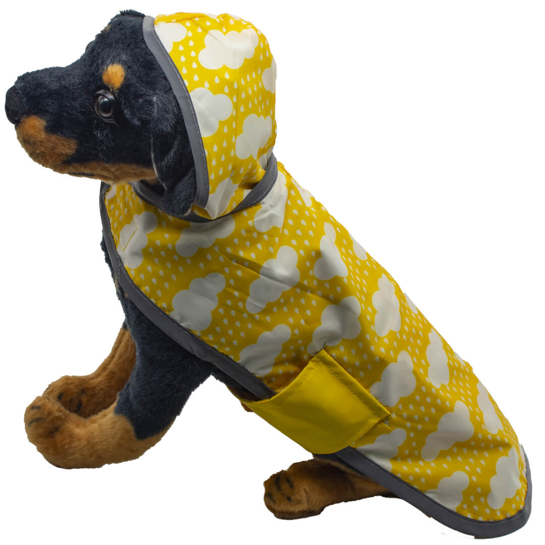 Dog in yellow outlet raincoat