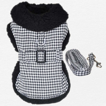 Black and White Houndstooth Dog Harness Coat