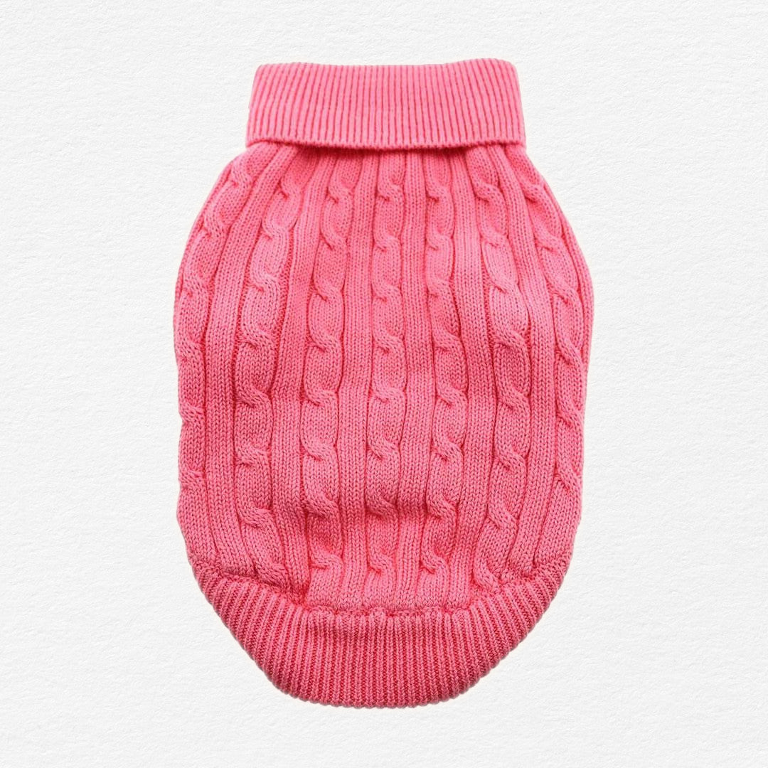 Candy Pink Combed Cotton Cable Knit Dog Sweater