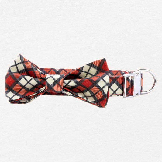 Cranberry Plaid Dog Bow Tie Collar