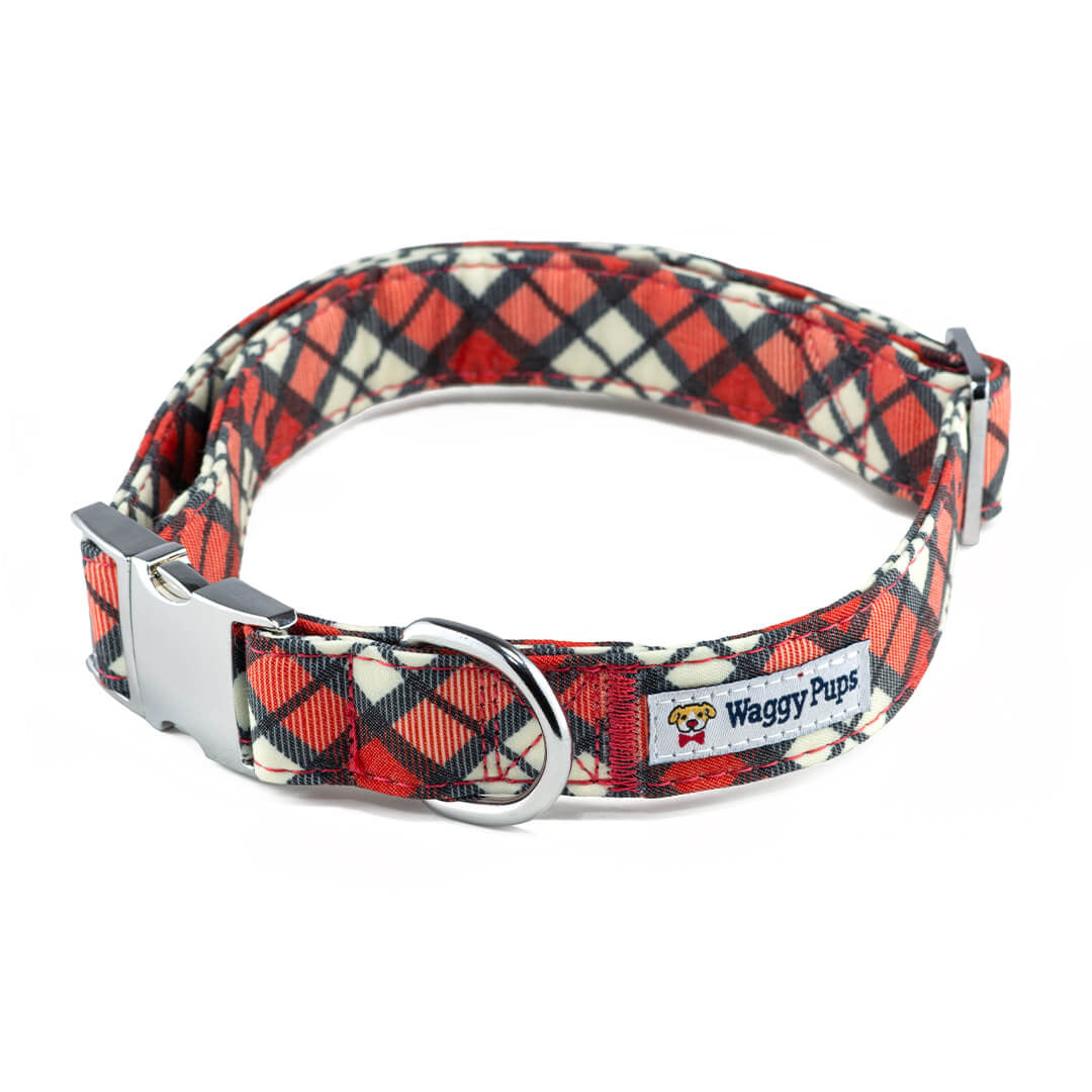 Cranberry Plaid Dog Collar - Waggy Pups
