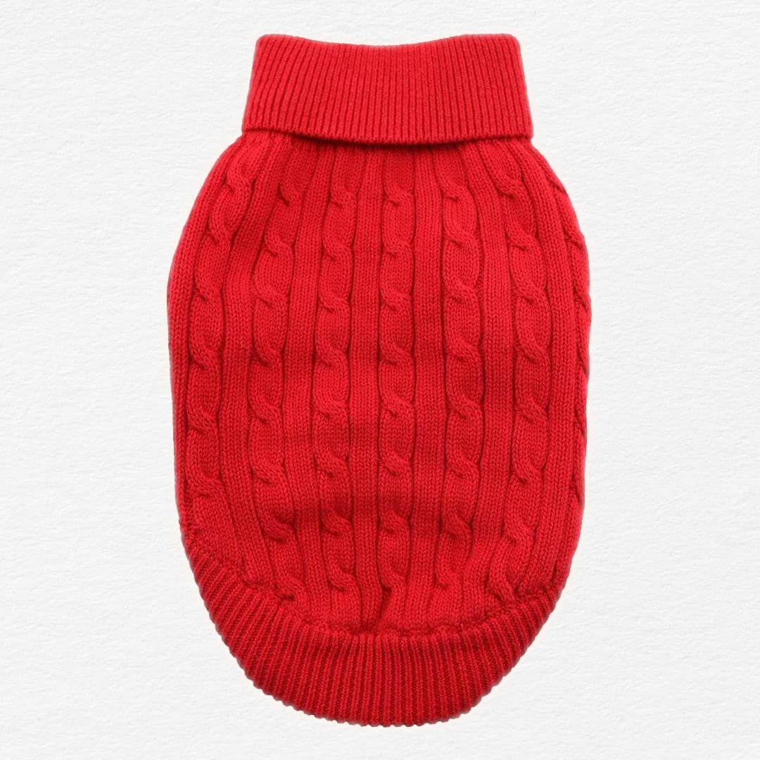 Fiery Red Combed Cotton Cable Knit Dog Sweater