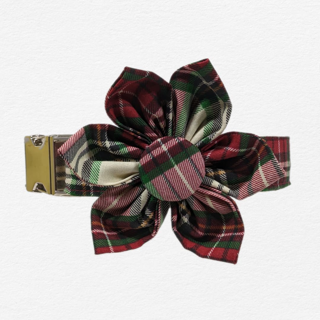 Holiday Plaid Dog Flower Collar
