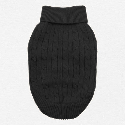 Jet Black Combed Cotton Cable Knit Dog Sweater