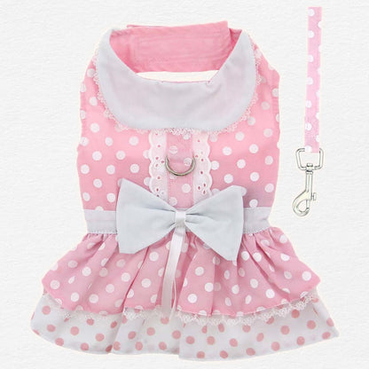 Pink Polka Dot and Lace Dog Dress with Matching Leash