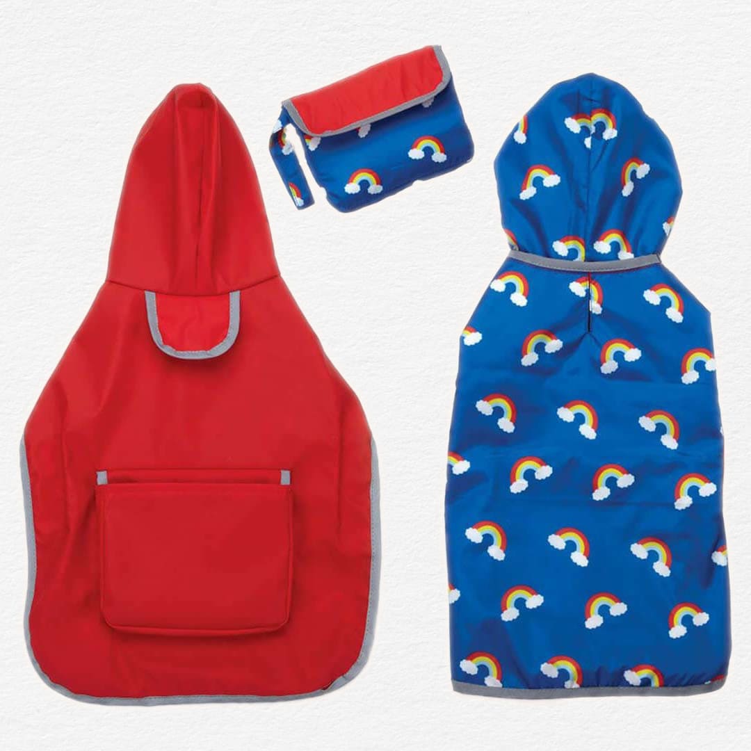 Red and Blue Rainbow Reversible Pocket Dog Raincoat