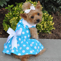 Thumbnail for Blue Polka Dot Dog Dress with Matching Leash