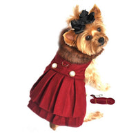Thumbnail for Burgundy Wool Fur-Trimmed Dog Harness Coat - Waggy Pups