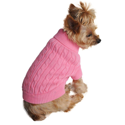 Candy Pink Combed Cotton Cable Knit Dog Sweater - Waggy Pups