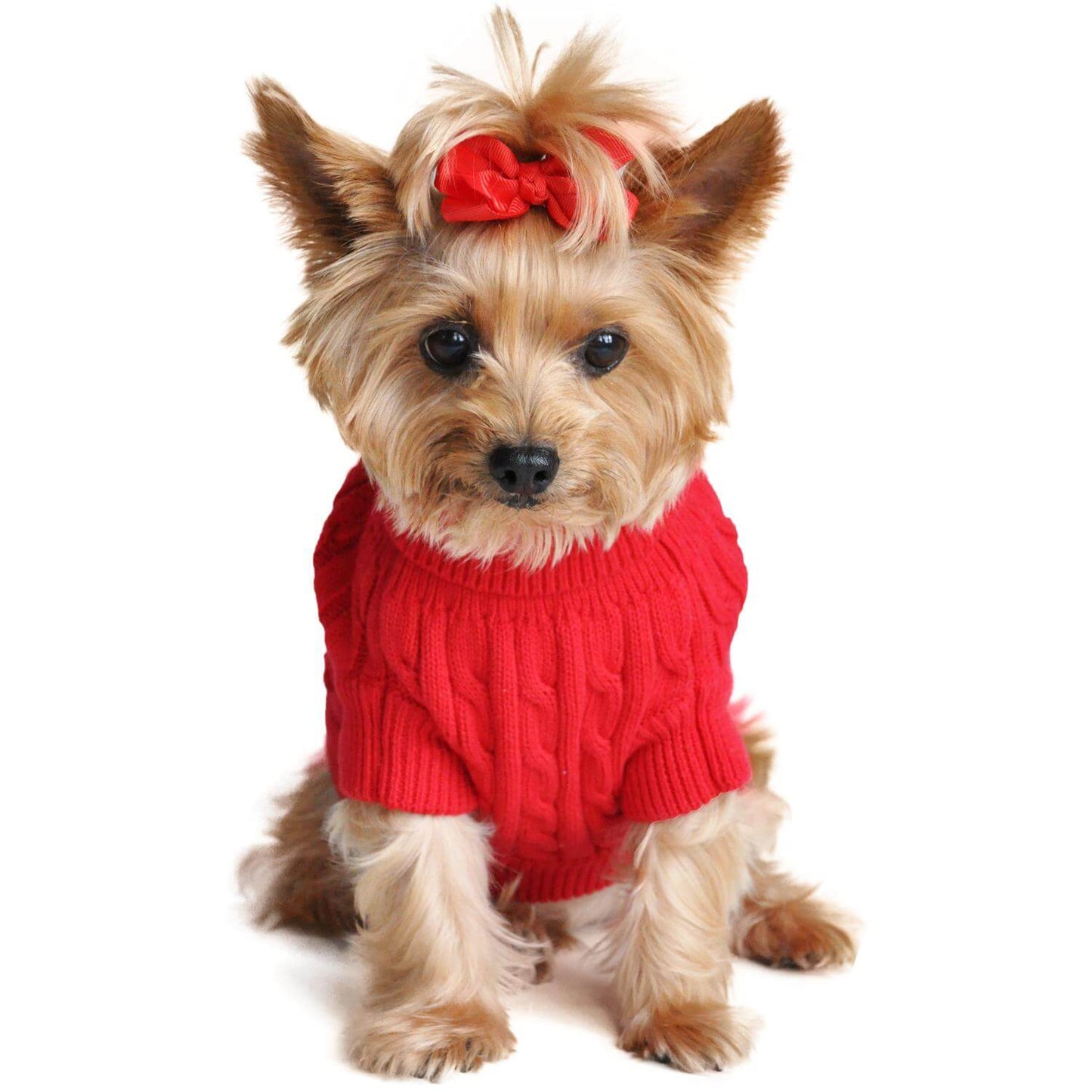 Fiery Red Combed Cotton Cable Knit Dog Sweater - Waggy Pups
