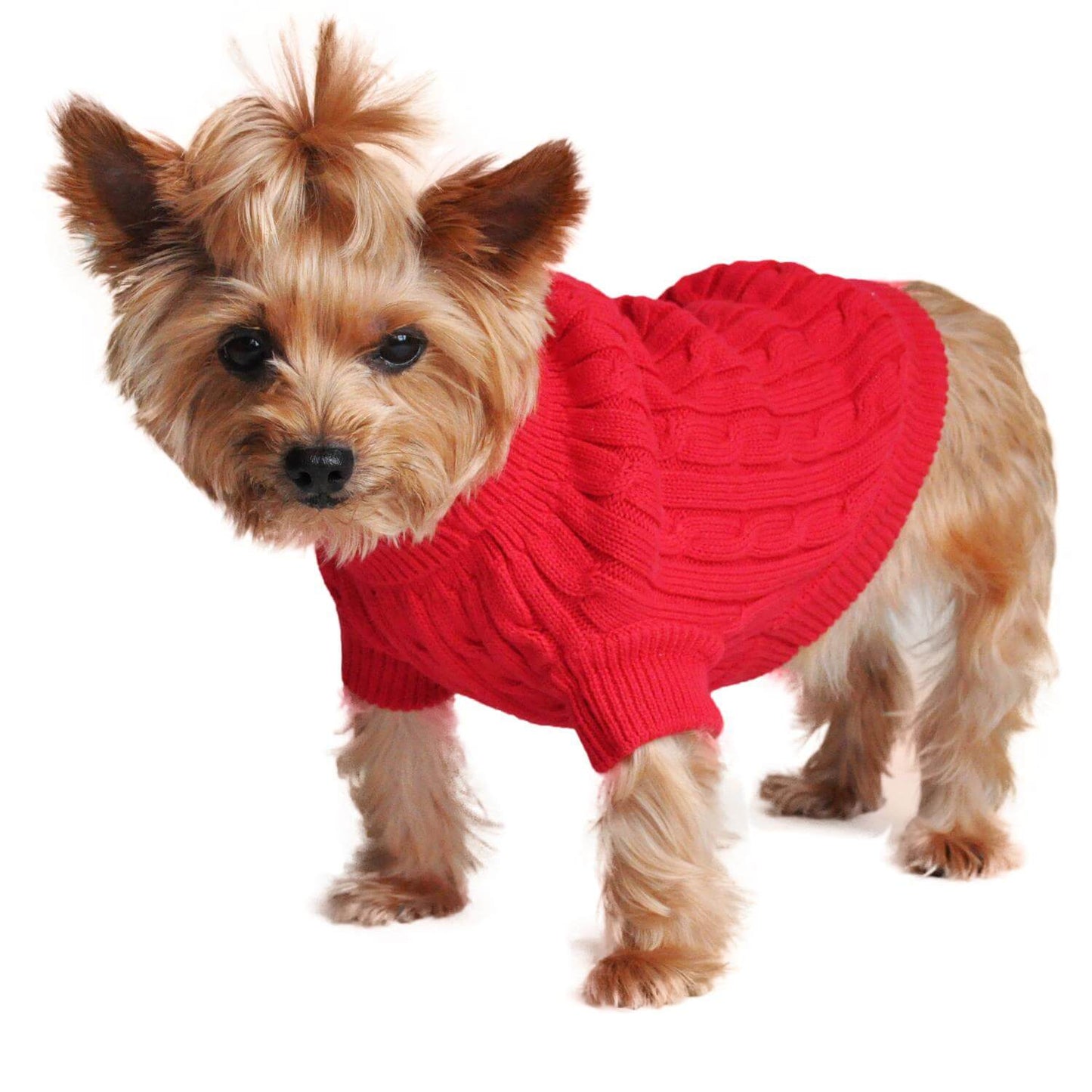 Fiery Red Combed Cotton Cable Knit Dog Sweater - Waggy Pups