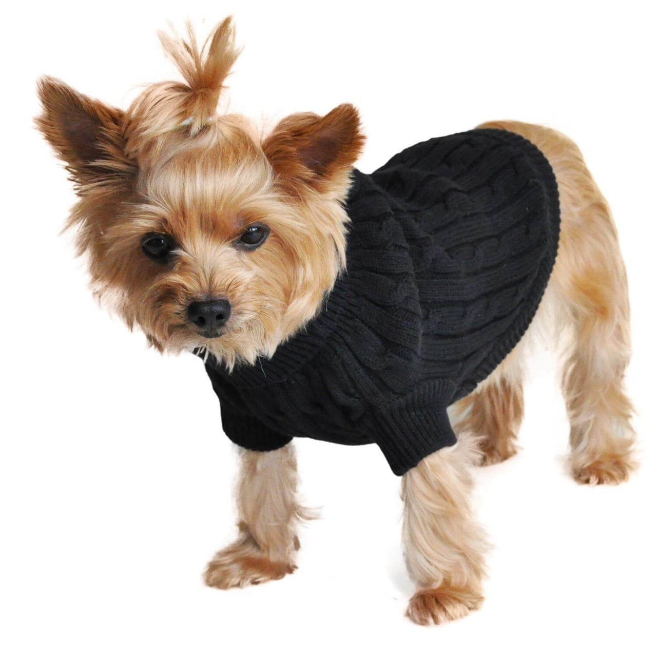 Jet Black Combed Cotton Cable Knit Dog Sweater - Waggy Pups