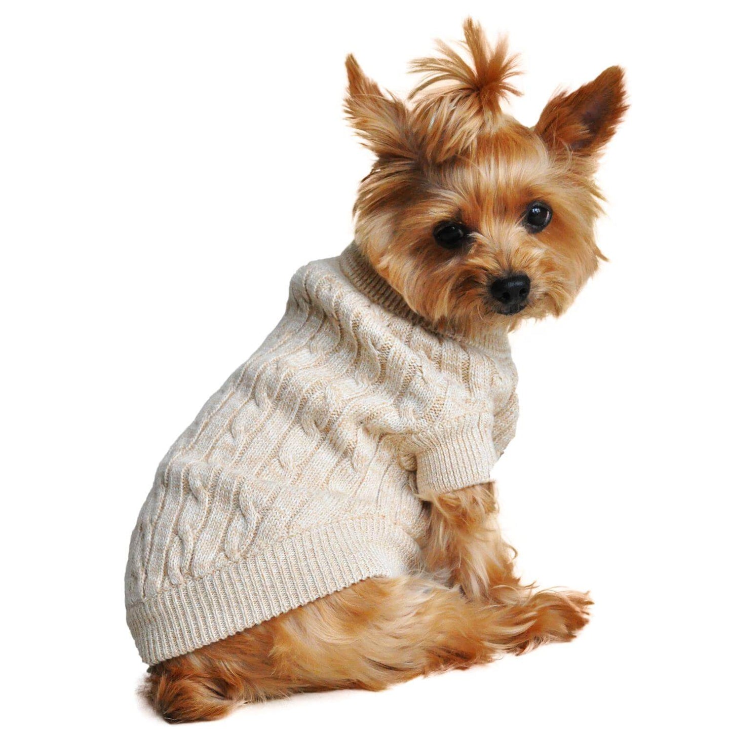 Oatmeal Combed Cotton Cable Knit Dog Sweater - Waggy Pups