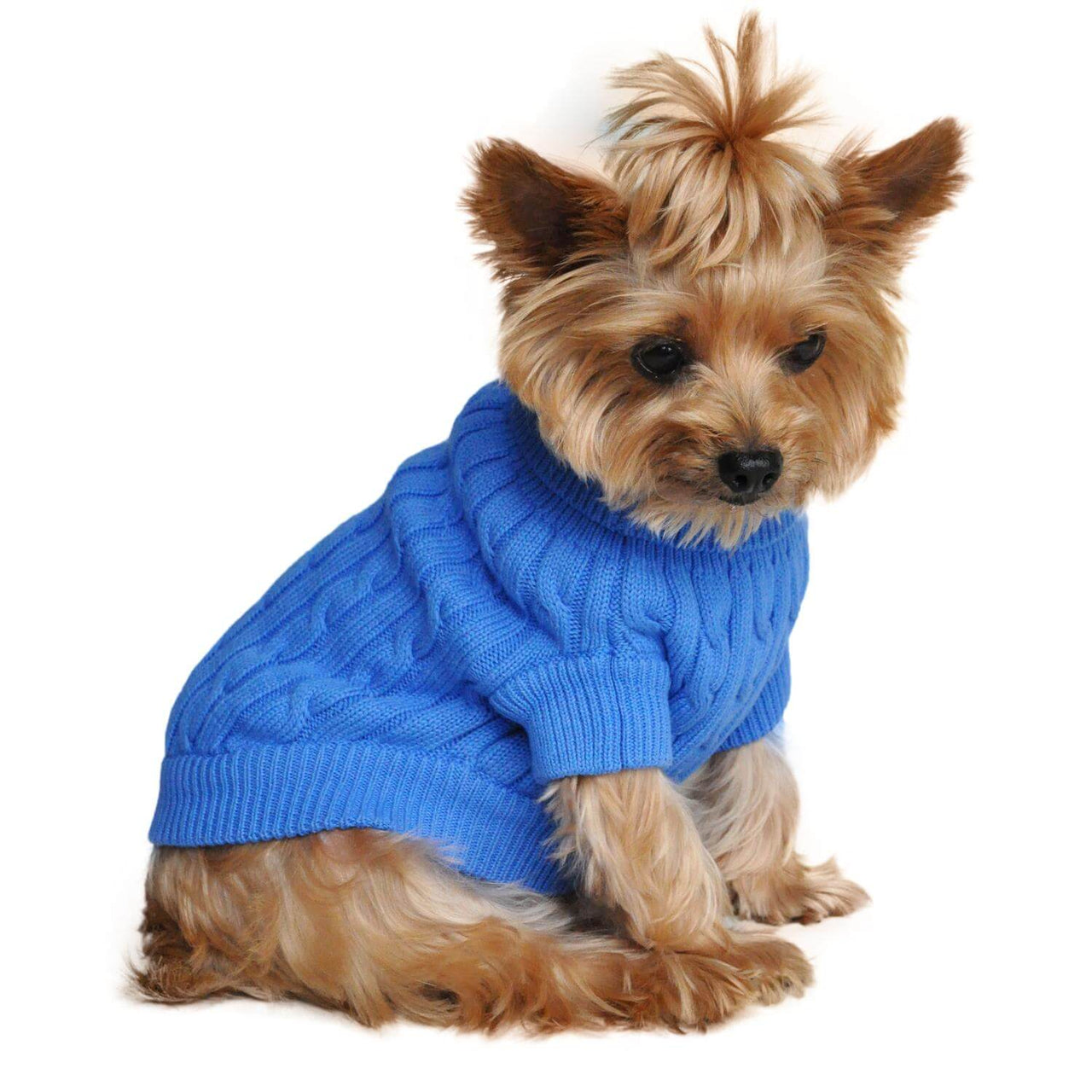 Riverside Blue Combed Cotton Cable Knit Dog Sweater - Waggy Pups