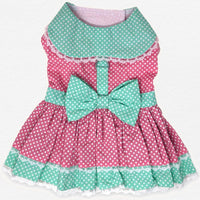Thumbnail for Pink and Teal Polka Dot Dog Dress with Matching Leash