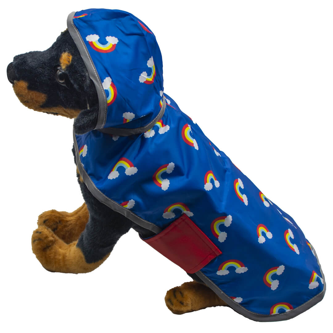 Red and Blue Rainbow Reversible Pocket Dog Raincoat