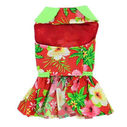 Red Hibiscus Dog Dress with Matching Leash